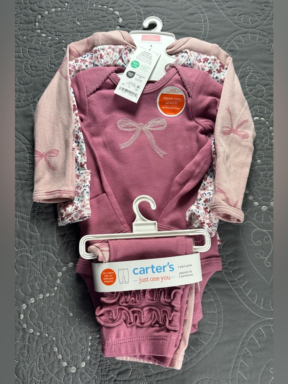 Carters Pink Newborn 3 Pack Onesies and 2 Pack Pants Lot NWT Size Newborn